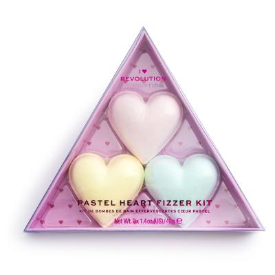 I Heart Revolution Heart Pastel Bath Fizzer Kit Set cadou bomba efervescenta de baie 40 g + bomba efervescenta de baie 40 g Passion Fruit + bomba efervescenta de baie  40 g Lemon