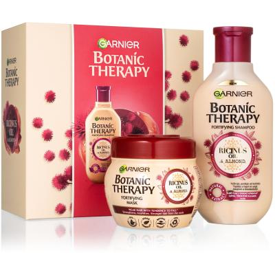 Garnier Botanic Therapy Ricinus Oil &amp; Almond Set cadou Șampon fortifiant pentru terapie botanică 250 ml + mască de păr fortifiantă pentru terapie botanică 300 ml