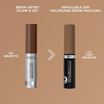 L&#039;Oréal Paris Infaillible Brows Volumizing Eyebrow Mascara Mascara sprâncene pentru femei 4,4 ml Nuanţă 5.0 Light Brunette