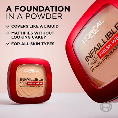 L&#039;Oréal Paris Infaillible 24H Fresh Wear Foundation In A Powder Fond de ten pentru femei 9 g Nuanţă 180 Rose Sand