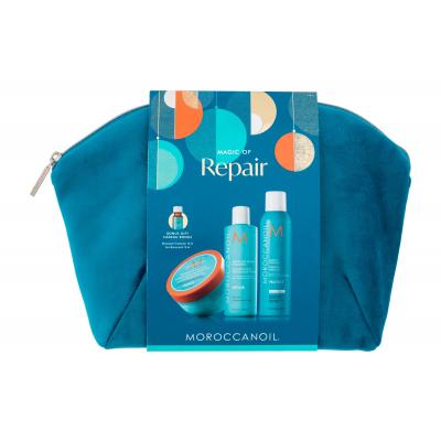 Moroccanoil Magic of Repair Set cadou Șampon Moisture Repair Shampoo 250 ml + mască de păr Repair Restorative Hair Mask 250 ml + ulei de păr Treatment 10 ml + spray cu protecție termică Protect Perfect Defense 225 ml + geantă cosmetică