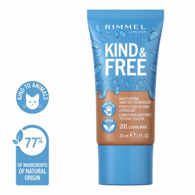 Rimmel London Kind &amp; Free Skin Tint Foundation Fond de ten pentru femei 30 ml Nuanţă 201 Classic Beige