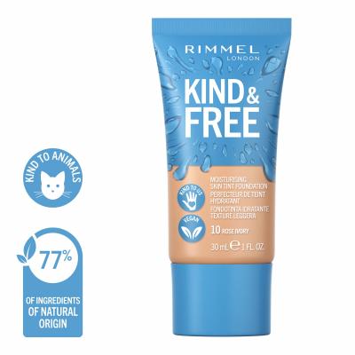 Rimmel London Kind &amp; Free Skin Tint Foundation Fond de ten pentru femei 30 ml Nuanţă 10 Rose Ivory