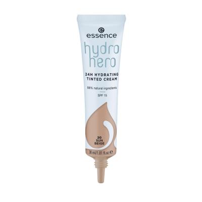 Essence Hydro Hero 24H Hydrating Tinted Cream SPF15 Fond de ten pentru femei 30 ml Nuanţă 20 Sun Beige