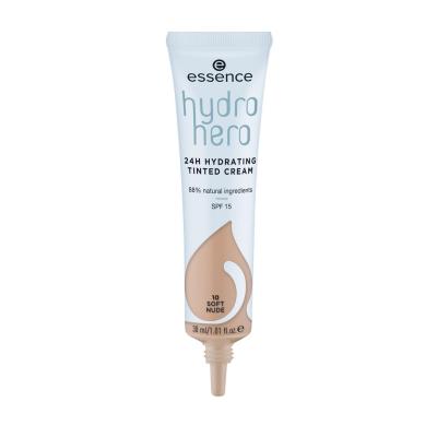 Essence Hydro Hero 24H Hydrating Tinted Cream SPF15 Fond de ten pentru femei 30 ml Nuanţă 10 Soft Nude