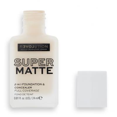 Revolution Relove Super Matte 2 in 1 Foundation &amp; Concealer Fond de ten pentru femei 24 ml Nuanţă F1