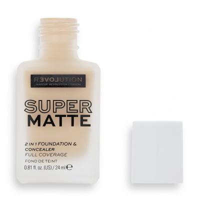 Revolution Relove Super Matte 2 in 1 Foundation &amp; Concealer Fond de ten pentru femei 24 ml Nuanţă F2