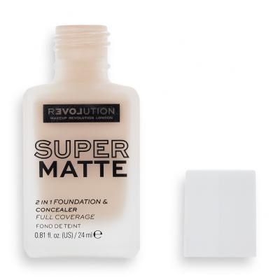 Revolution Relove Super Matte 2 in 1 Foundation &amp; Concealer Fond de ten pentru femei 24 ml Nuanţă F4