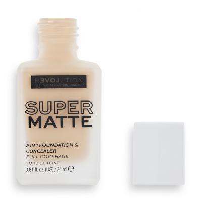 Revolution Relove Super Matte 2 in 1 Foundation &amp; Concealer Fond de ten pentru femei 24 ml Nuanţă F6