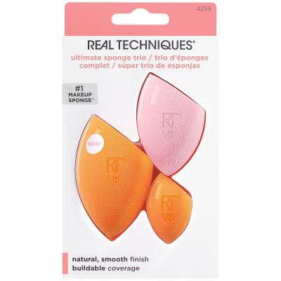 Real Techniques Ultimate Sponge Trio Set cadou Burete pentru machiaj Miracle Complexion Sponge 1 buc + burete pentru machiaj Mini Miracle Complexion Sponge 1 buc + burete pentru pudra Miracle Powder Sponge 1 buc