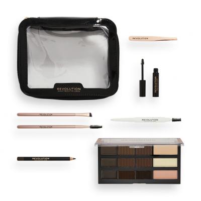 Makeup Revolution London The Everything Brow Kit Set cadou Paletă pentru sprâncene Eyebrow Palette 13,8 g + pomadă de sprâncene Soap Styler Stick 0,12 g + creion de sprâncene Brow Defining Pencil 1,15 g + gel pentru sprâncene Clear Brow Gel 3,5 ml + pensetă + pensule 2 buc + geantă cosmetică