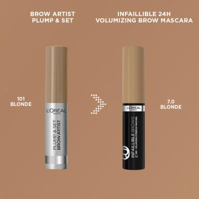 L&#039;Oréal Paris Infaillible Brows Volumizing Eyebrow Mascara Mascara sprâncene pentru femei 4,4 ml Nuanţă 7.0 Blonde