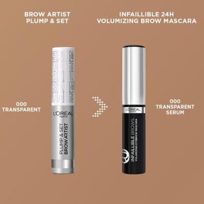 L&#039;Oréal Paris Infaillible Brows Volumizing Eyebrow Mascara Mascara sprâncene pentru femei 4,4 ml Nuanţă 000 Transparent Serum