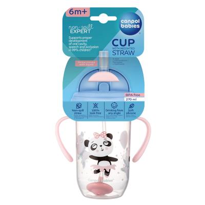 Canpol babies Exotic Animals Non-Spill Expert Cup With Weighted Straw Pink Căni pentru copii 270 ml