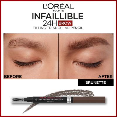 L&#039;Oréal Paris Infaillible Brows 24H Filling Triangular Pencil Creion pentru femei 1 ml Nuanţă 03 Dark Brunette