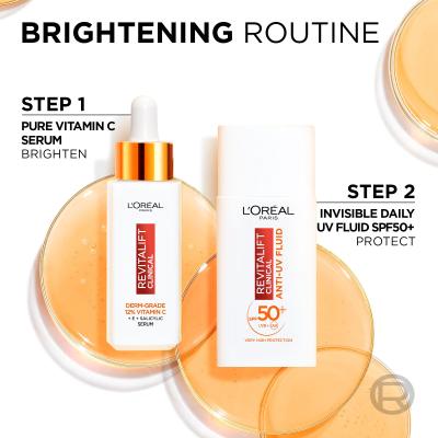 L&#039;Oréal Paris Revitalift Clinical Pure 12% Vitamin C Set cadou ser facial Revitalift Clinical Vitamin C Serum 30 ml + Cremă de zi pentru față Revitalift Clinical Vitamin C Anti-UV Fluid SPF50 50 ml