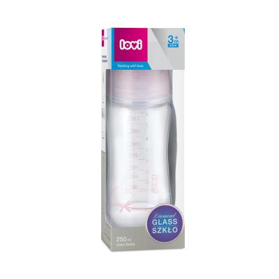 LOVI Baby Shower Glass Bottle Pink 3m+ Biberoane pentru copii 250 ml