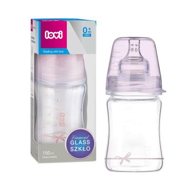 LOVI Baby Shower Glass Bottle Pink 0m+ Biberoane pentru copii 150 ml