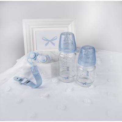 LOVI Baby Shower Glass Bottle Blue 3m+ Biberoane pentru copii 250 ml