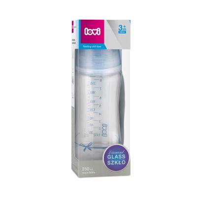 LOVI Baby Shower Glass Bottle Blue 3m+ Biberoane pentru copii 250 ml