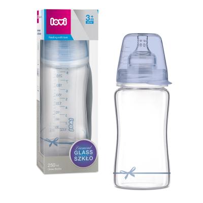 LOVI Baby Shower Glass Bottle Blue 3m+ Biberoane pentru copii 250 ml