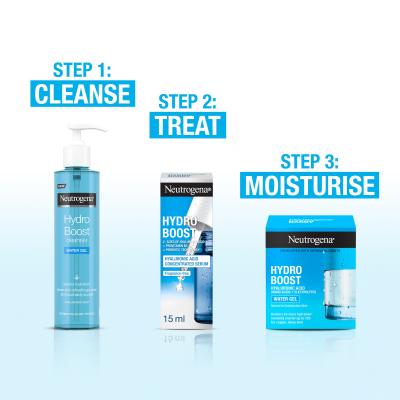 Neutrogena Hydro Boost Gift Set Set cadou Gel facial hidratant Hydro Boost Water Gel 50 ml + ser facial  Hydro Boost Hyaluronic Acid Concentrated Serum 15 ml + gel de curatare facial Hydro Boost Water Gel Cleanser 200 ml