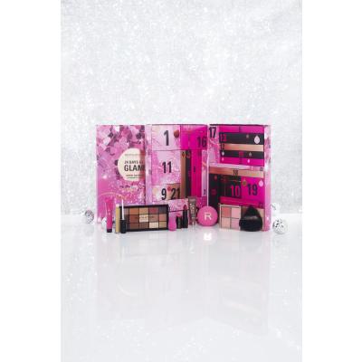 Makeup Revolution London 24 Days Of Glam Advent Calendar Set cadou Creion de buze 2 buc + creion de sprancene 1 buc + gel de sprancene 1 buc + baza pentru machiaj 1 buc + ruj de buze 4 buc + luciu de buze 1 buc + ulei de buze 1 buc + fard de pleoape 3 buc + pudra 2 buc + fard de obraz 2 buc + ilumin