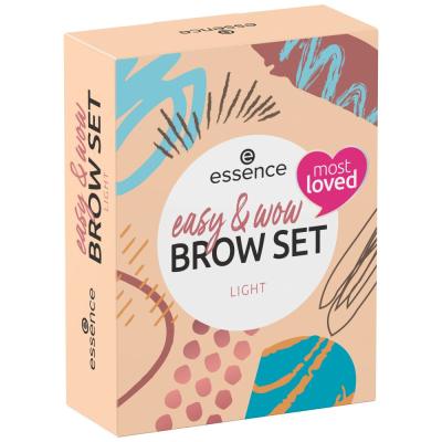 Essence Easy &amp; Wow Brow Set Set cadou Creion de sprancene What A Brow Pen Waterproof 0,2 g 01 Light Brown + mascara pentru sprancene Lash &amp; Brow Gel Mascara 9 ml + pudra de sprancene Brow Powder 2,3 g 01 Light &amp; Medium