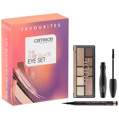 Catrice The Pure Glam Eye Set Set cadou Paleta farduri de pleoape Pure Nude 9 g + mascara Glam &amp; Doll Volume 10 ml 010 + Calligraph Pro Precise 24H Matt Liner Waterproof 1,2 ml 010 Black Intense