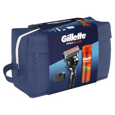 Gillette ProGlide Set cadou Aparat de ras ProGlide 1 buc + gel de ras Fusion Shave Gel Sensitive 200 ml + suport pentru aparat de ras + geantă pentru cosmetice