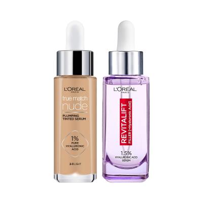 Set Fond de ten L'Oréal Paris True Match Nude Plumping Tinted Serum + Ser facial L'Oréal Paris Revitalift Filler HA 1,5%