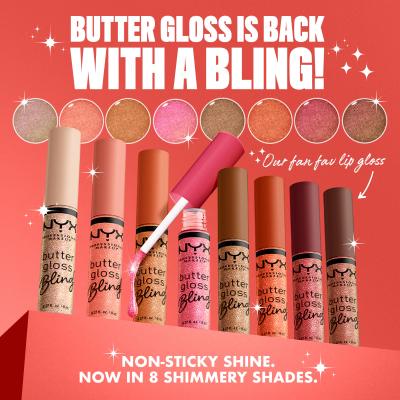 NYX Professional Makeup Butter Gloss Bling Luciu de buze pentru femei 8 ml Nuanţă 01 Bring The Bling