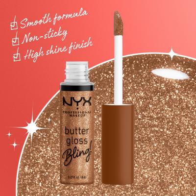 NYX Professional Makeup Butter Gloss Bling Luciu de buze pentru femei 8 ml Nuanţă 04 Pay Me In Gold