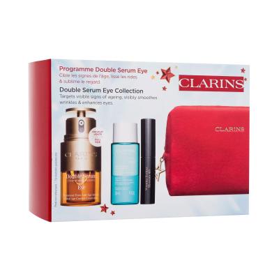 Clarins Double Serum Eye Collection Set cadou Serum pentru ochi Double Serum Eye 20 ml + demachiant pentru ochi Instant Eye Make-Up Remover 30 ml + rimel Wonder Perfect Mascara 4D 3 ml 01 Perfect Black + trusă cosmetică roșie