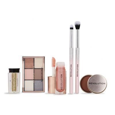 Makeup Revolution London Pink Glow Gift Set Set cadou Paletă de farduri Mini Reloaded Palette 4,2 g + luciu de buze Shimmer Bomb 4,5 ml Glimmer Nude + sclipici pentru corp Viva Loose Body Glitter 3 g Partaay Gold + balsam multifuncțional pentru obraji, ochi și buze Balm Glow 8,2 g Natural Nude + set