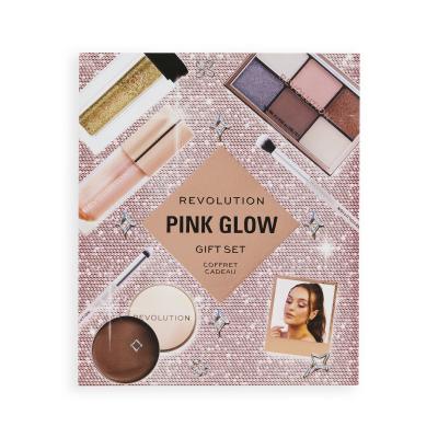 Makeup Revolution London Pink Glow Gift Set Set cadou Paletă de farduri Mini Reloaded Palette 4,2 g + luciu de buze Shimmer Bomb 4,5 ml Glimmer Nude + sclipici pentru corp Viva Loose Body Glitter 3 g Partaay Gold + balsam multifuncțional pentru obraji, ochi și buze Balm Glow 8,2 g Natural Nude + set