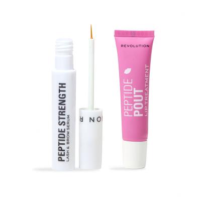 Makeup Revolution London Peptide Power Lash &amp; Lip Duo Set cadou Ser pentru gene și sprâncene Peptide Strength Lash &amp; Brow Serum 3 ml + balsam de buze Peptide Pout Lip Treatment 15 ml