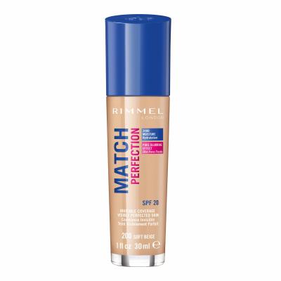 Rimmel London Match Perfection SPF20 Fond de ten pentru femei 30 ml Nuanţă 200 Soft Beige