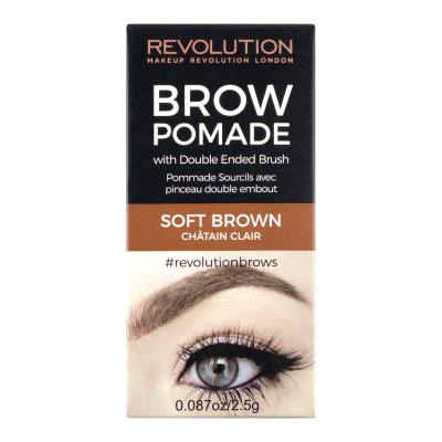 Makeup Revolution London Brow Pomade With Double Ended Brush Gel și ceară pentru femei 2,5 g Nuanţă Soft Brown