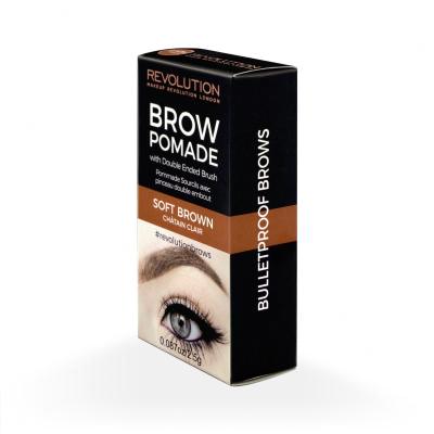 Makeup Revolution London Brow Pomade With Double Ended Brush Gel și ceară pentru femei 2,5 g Nuanţă Soft Brown