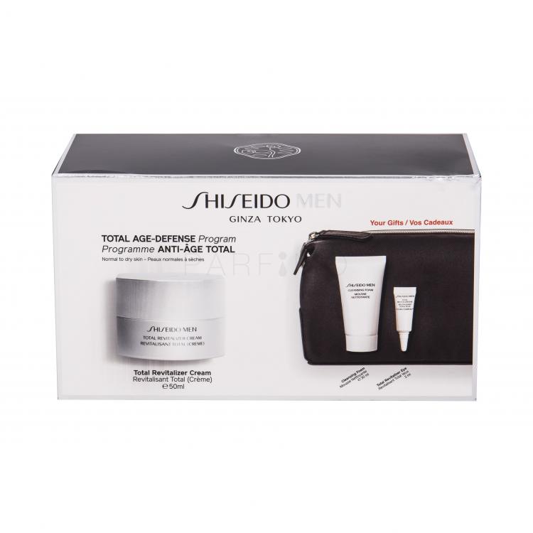 Shiseido MEN Total Revitalizer Set cadou crema de zi pentru ten Total Revitalizer Cream 50 ml + crema de ochi Total Revitalizer Eye Cream 3 ml + spuma de curatare 30 ml + geanta