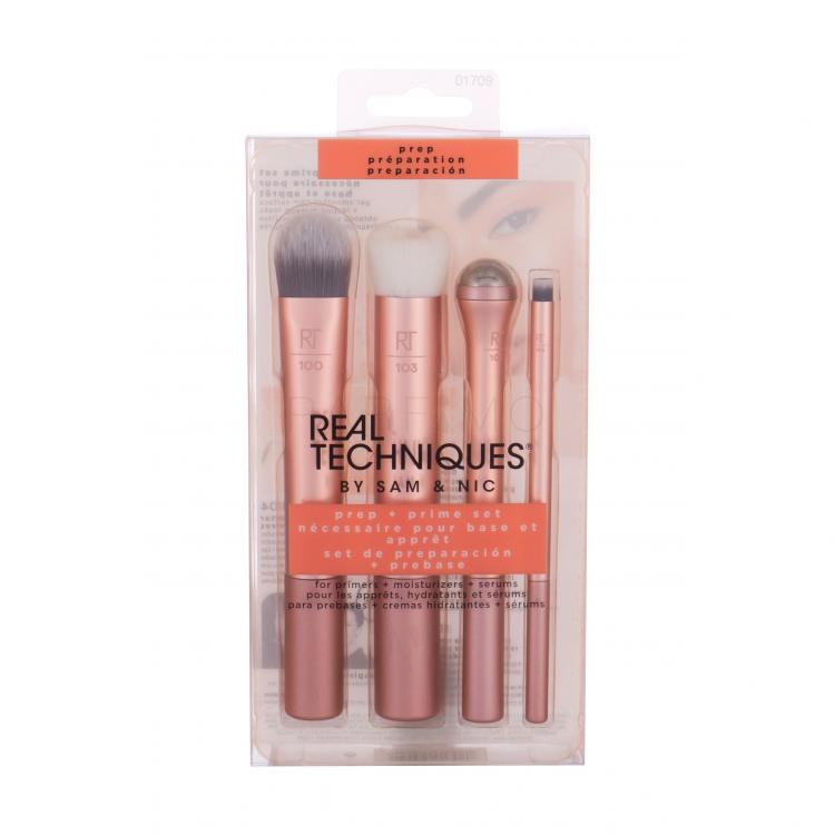 Real Techniques Brushes Prep &amp; Prime Set cadou pensula pentru primer 1 buc + pensula pentru exfoliere 1 buc +  roll-on pentru conturul ochilor 1 buc + pensula pentru exfolierea buzelor 1 buc