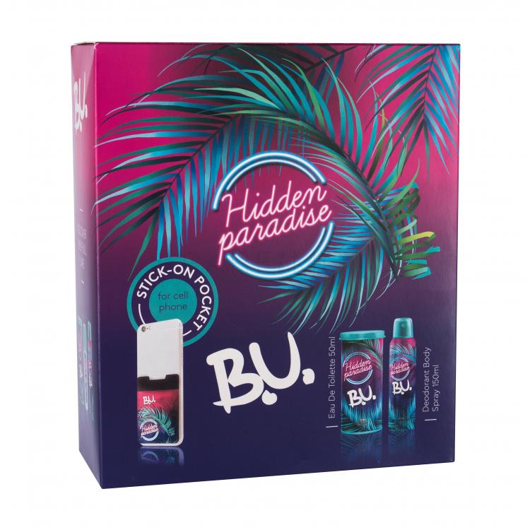 B.U. Hidden Paradise Set cadou apa de toaleta 50 ml + deodorant 150 ml + sticker pentru telefon mobil 1 buc