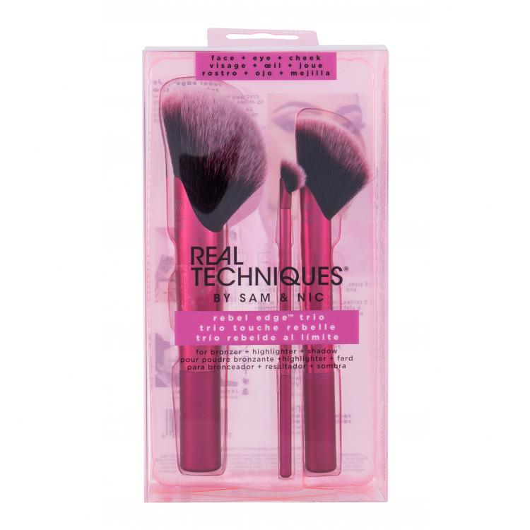 Real Techniques Brushes Rebel Edge™ Trio Set cadou pensula pentru bronzant 1 buc + pensula pentru iluminator 1 buc + pensula pentru fard de pleoape 1 buc