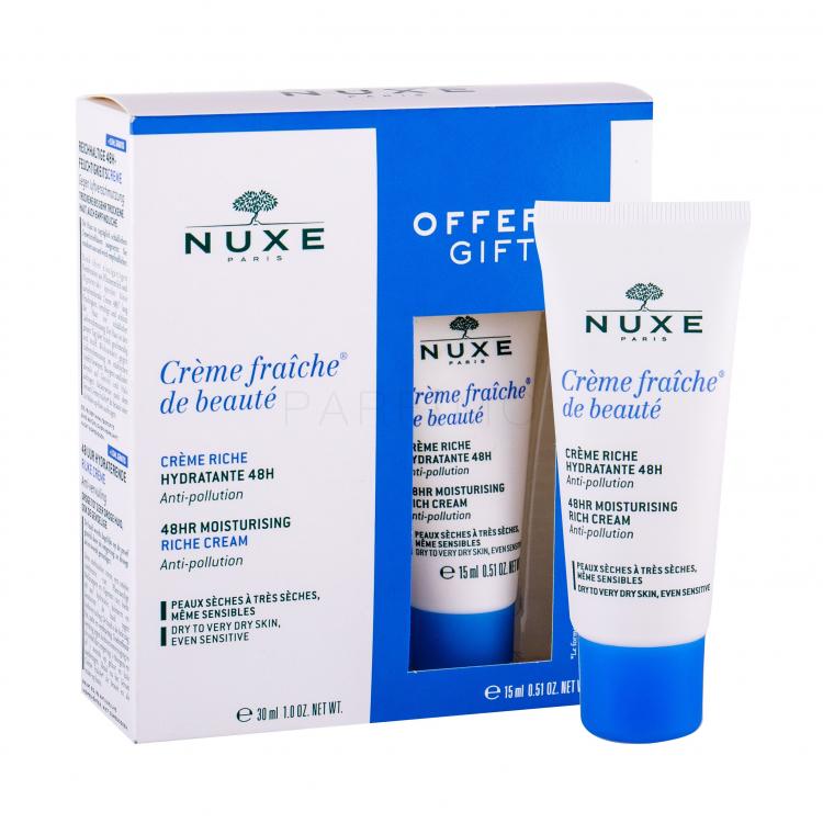 NUXE Creme Fraiche de Beauté Moisturising Rich Cream Set cadou crema de zi 30 ml + crema intens hidratanta 48hr Moisturizing Rich Cream 15 ml