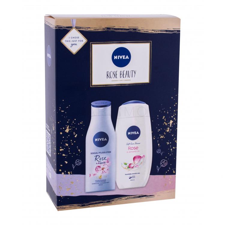 Nivea Rose &amp; Argan Oil Set cadou loțiune de corp cu Ulei de Trandafir și Argan 200 ml + Gel de duș Ulei de Trandafir și Migdale 250 ml