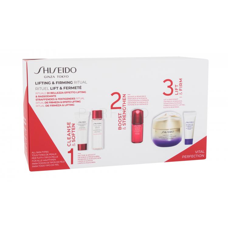 Shiseido Vital Perfection Uplifting and Firming Cream Set cadou cremă de zi Vital Perfection Uplifting and Firming Cream 50 ml + spumă de curățare Clarifying Cleansing Foam 15 ml + lapte facial Treatment Softener 30 ml + ser facial Ultimune Power Infusing Concentrate 10 ml + cremă de noapte Vital Pe