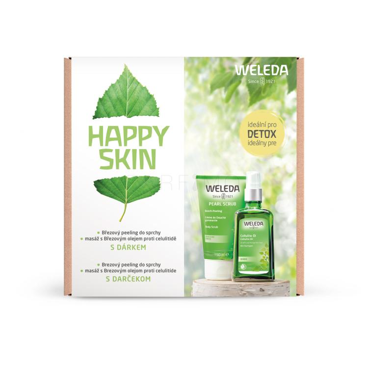 Weleda Happy Skin Set cadou Ulei de mesteacan pentru celulita 100 ml + Peeling pentru duș de mesteacăn 150 ml + prosop