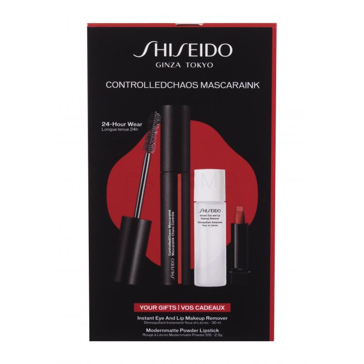 Shiseido ControlledChaos MascaraInk Set cadou Mascara Ink ControlledChaos Mascara 11,5 ml + Demachiant instant pentru ochi și buze 30 ml + Ruj Modern Matte 2,5 g 515 Mellow Drama