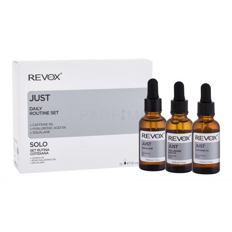 Revox Just Daily Routine Set Set cadou ser pentru ten cu acid hialuronic 5% B77 30 ml + ser de ochi cu cafeina 5% B77 Just Caffeine 5% 30 ml + ulei de piele B77 Just Squalane 30 ml